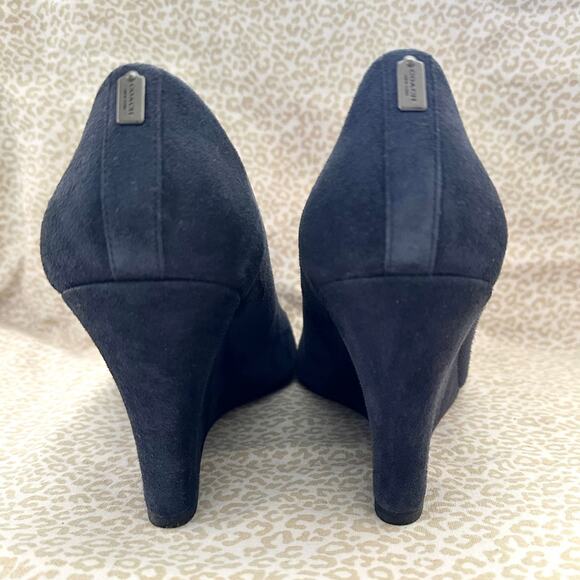 Coach Rileigh Suede Wedges Heels Leather Midnight Navy Blue Size 9B - Picture 3 of 8